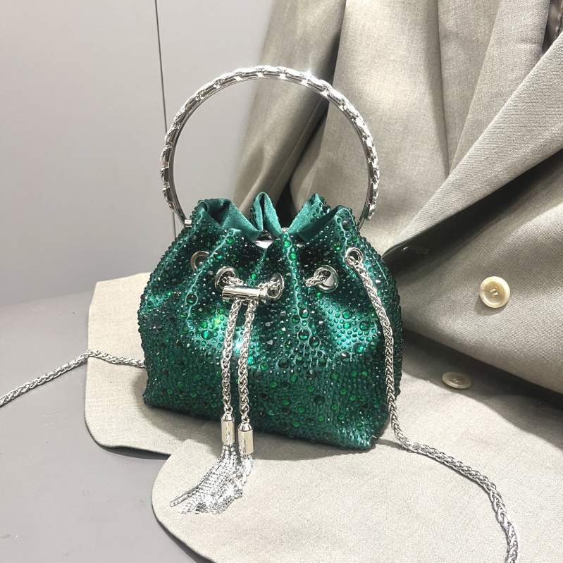 2025 ženska okrugla torba s dijamantima i kristalima, s resicama, bucket bag stil