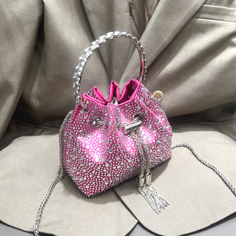 2025 ženska okrugla torba s dijamantima i kristalima, s resicama, bucket bag stil