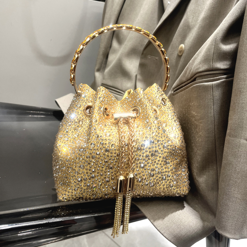 2025 ženska okrugla torba s dijamantima i kristalima, s resicama, bucket bag stil