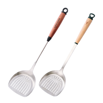 Spatulă de gătit din oțel inoxidabil 304, cu mâner din lemn, pentru prăjit, ustensilă de bucătărie cu mâner lung, rezistentă la căldură