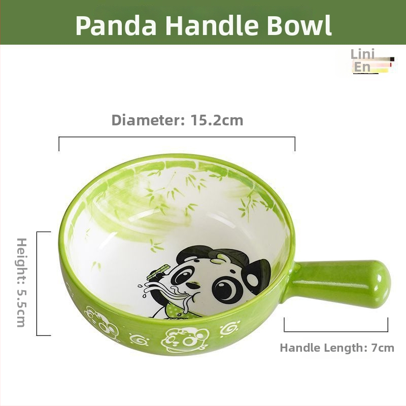 Bol ceramic cu mâner, design desen animat, drăguț pentru copii, bol pentru salată, potrivit cuptorului și friteuză cu aer
