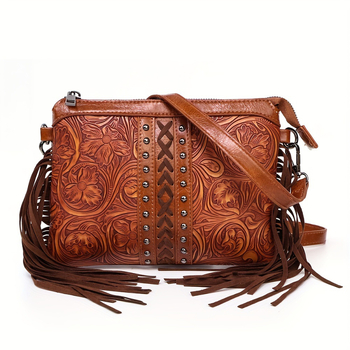 Boemska torbica s ukrasom od PU kože, mala kvadratna crossbody torba za žene