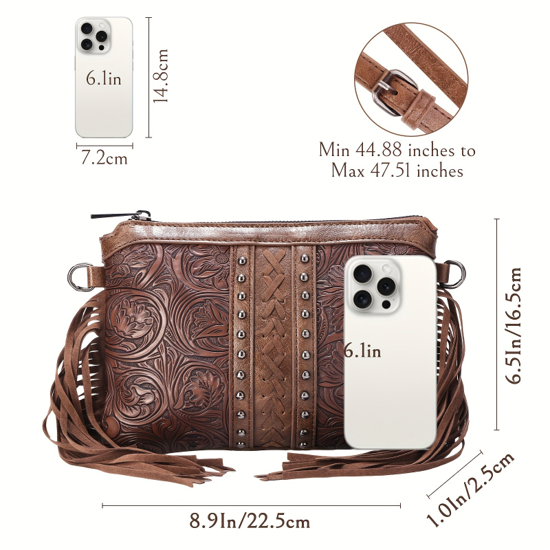 Boemska torbica s ukrasom od PU kože, mala kvadratna crossbody torba za žene