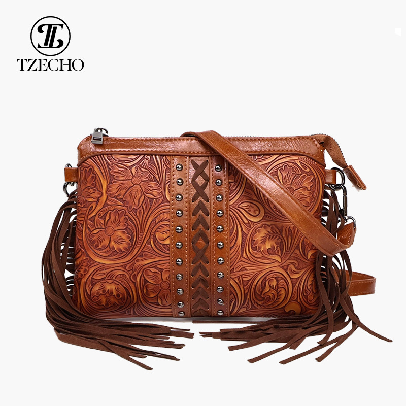 Boemska torbica s ukrasom od PU kože, mala kvadratna crossbody torba za žene