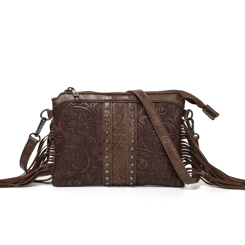 Boemska torbica s ukrasom od PU kože, mala kvadratna crossbody torba za žene