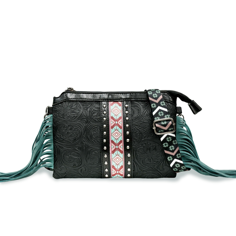 Boemska torbica s ukrasom od PU kože, mala kvadratna crossbody torba za žene