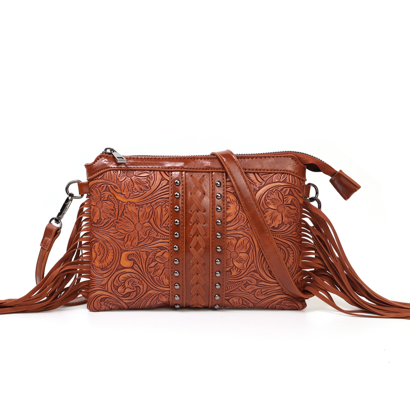 Boemska torbica s ukrasom od PU kože, mala kvadratna crossbody torba za žene