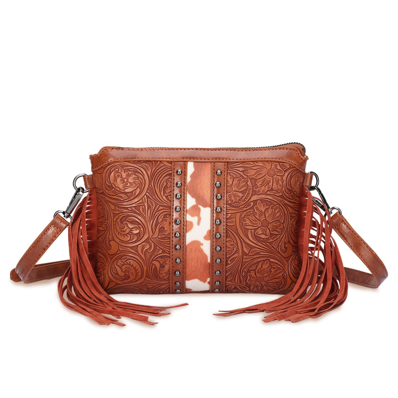 Boemska torbica s ukrasom od PU kože, mala kvadratna crossbody torba za žene