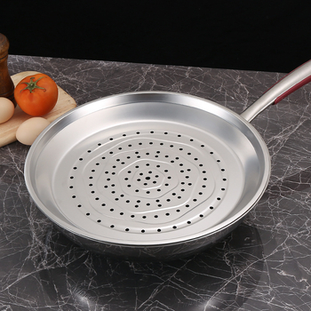 Tavă de aburi din oțel inoxidabil îngroșat, coș de aburi circular de 26 cm pentru wok sau tigaie, din oțel inoxidabil 201