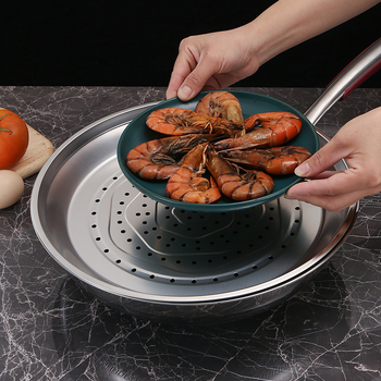 Tavă de aburi din oțel inoxidabil îngroșat, coș de aburi circular de 26 cm pentru wok sau tigaie, din oțel inoxidabil 201