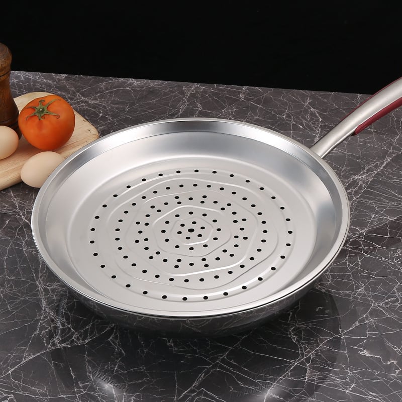 Tavă de aburi din oțel inoxidabil îngroșat, coș de aburi circular de 26 cm pentru wok sau tigaie, din oțel inoxidabil 201