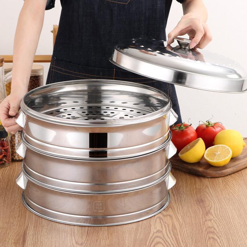 Coș de aburi din oțel inoxidabil, design concav, mai gros și mai înalt, diametru 20–38 cm, coș de aburi multifuncțional pentru oale