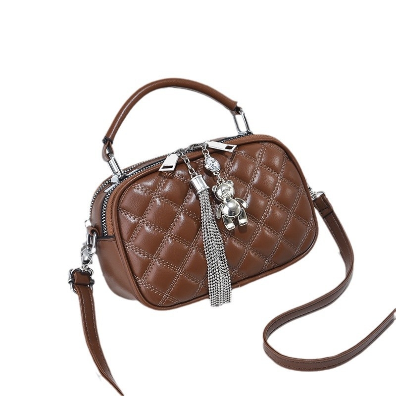 Ženska mala torbica s dijamantnim uzorkom i resicama, okruglog oblika, PU koža, za nošenje preko ramena ili crossbody (model 2024)
