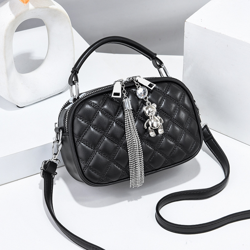 Ženska mala torbica s dijamantnim uzorkom i resicama, okruglog oblika, PU koža, za nošenje preko ramena ili crossbody (model 2024)