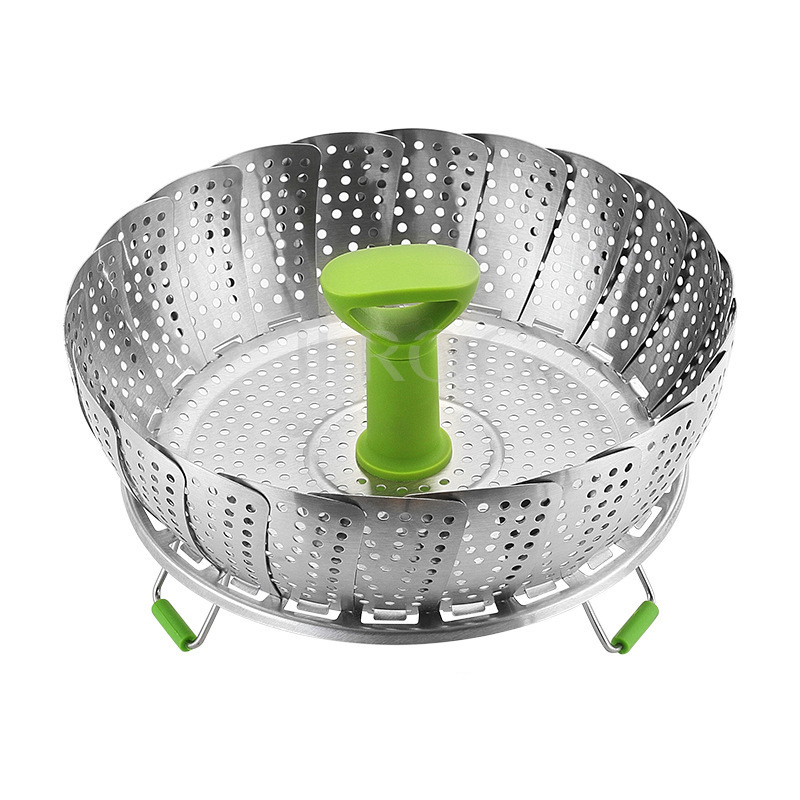 Coș de aburi telescopic din oțel inoxidabil, pliere, cu design lotus, 9–11 inch, coș de drenaj