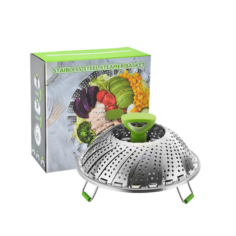Coș de aburi telescopic din oțel inoxidabil, pliere, cu design lotus, 9–11 inch, coș de drenaj