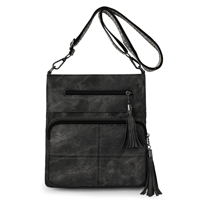Ženska torbica za telefon s višestrukim džepovima, uspravni dizajn, crossbody naramenica, dodatak s resicama, minimalistički stil