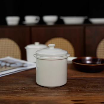 Căniță de porțelan pentru o porție cu capac — vas ceramic mini cu două mâneri pentru supă cu cuiburi de păsări, potrivit pentru uz casnic sau hotelier