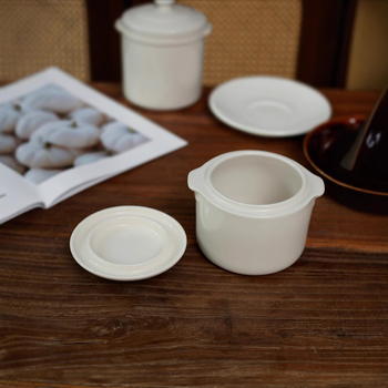 Căniță de porțelan pentru o porție cu capac — vas ceramic mini cu două mâneri pentru supă cu cuiburi de păsări, potrivit pentru uz casnic sau hotelier