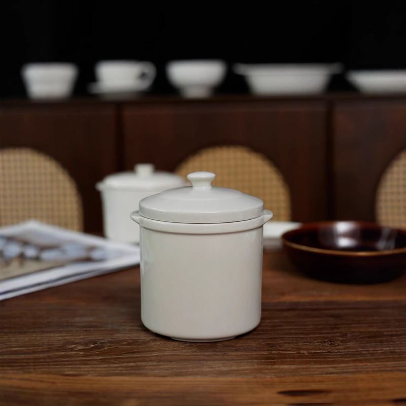 Căniță de porțelan pentru o porție cu capac — vas ceramic mini cu două mâneri pentru supă cu cuiburi de păsări, potrivit pentru uz casnic sau hotelier