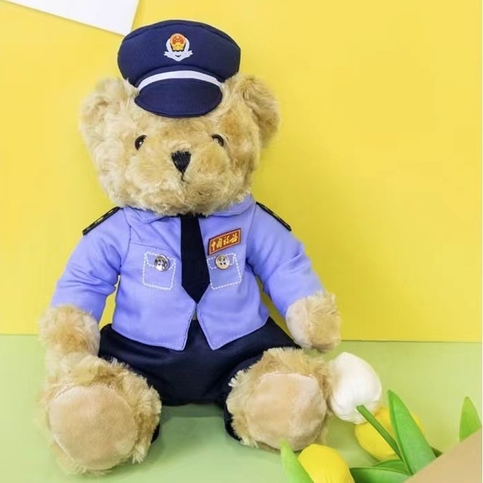 Policijski medvjedić u uniformi — plišena igračka za djecu, sladak dar za djevojčice