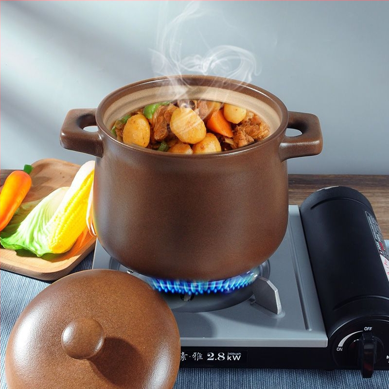 Oală de gătit ceramică neglazurată, pentru aragaz, 3,1–4 L, rezistentă la temperaturi înalte, stil tradițional.