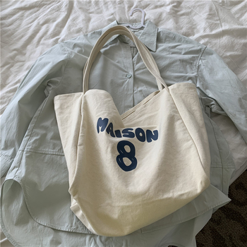 Torba od platna velike kapacitete za žene, bucket stil, debeli kaiš za ramena, svakodnevna casual torba s natpisom slova