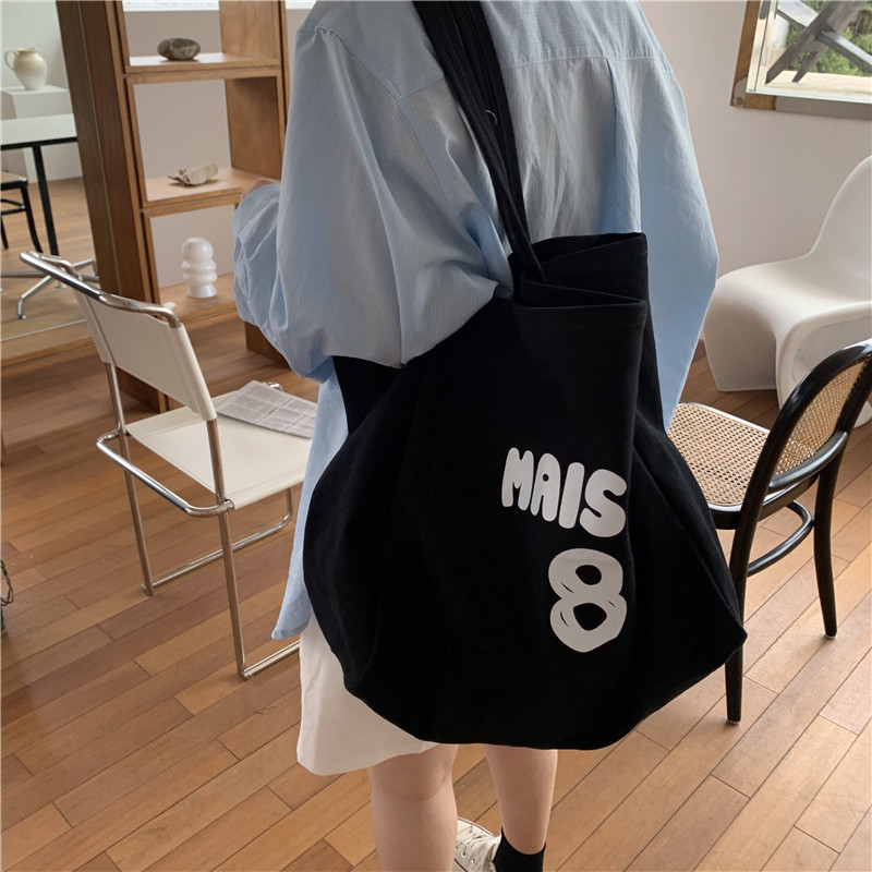 Torba od platna velike kapacitete za žene, bucket stil, debeli kaiš za ramena, svakodnevna casual torba s natpisom slova
