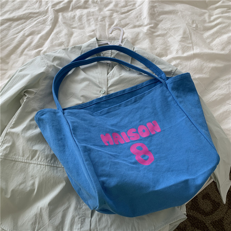 Torba od platna velike kapacitete za žene, bucket stil, debeli kaiš za ramena, svakodnevna casual torba s natpisom slova