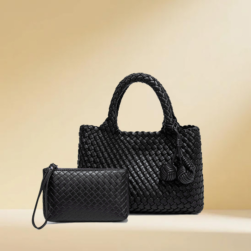 Ženska ručno pletena košarasta torba, lagani luksuz, casual stil, s mogućnošću nošenja u ruci, preko ramena ili crossbody
