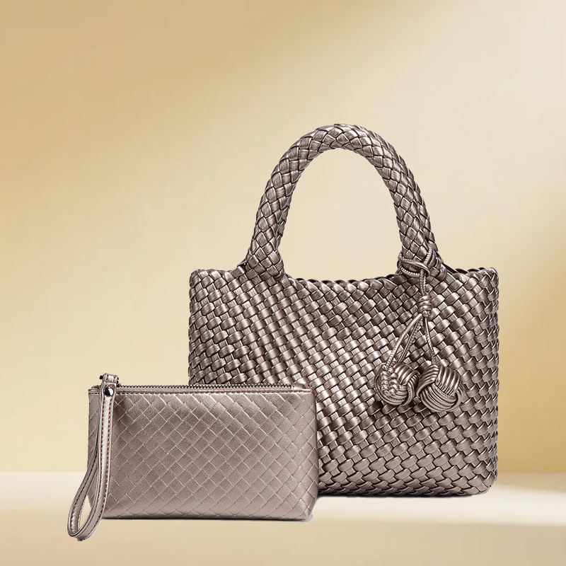 Ženska ručno pletena košarasta torba, lagani luksuz, casual stil, s mogućnošću nošenja u ruci, preko ramena ili crossbody