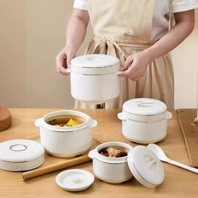 Oală ceramică pentru baie de abur cu capac dublu și recipient interior, pentru aburirea ouălor și cuib de pasăre.