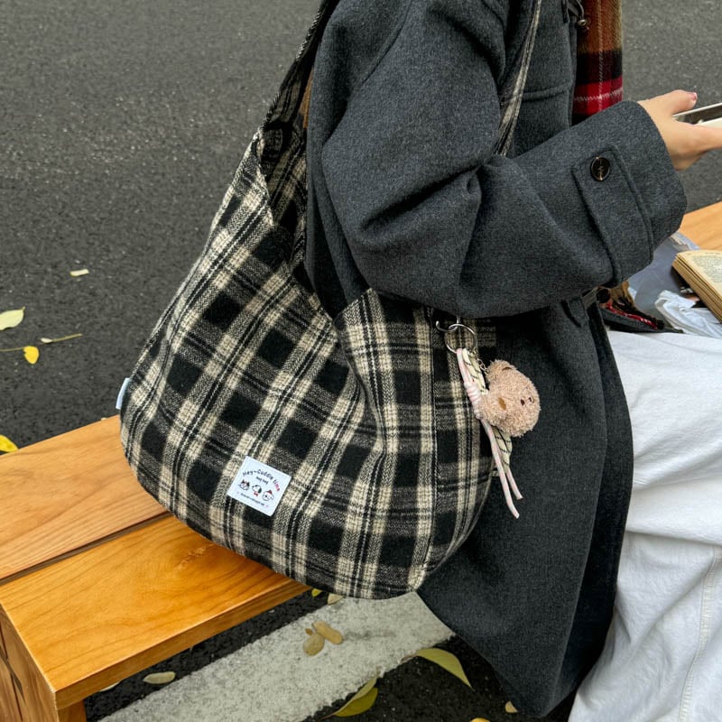 Ženska karirana crossbody torbica velike kapacitete, model 2025 jesen-zima, za školu i svakodnevnu upotrebu