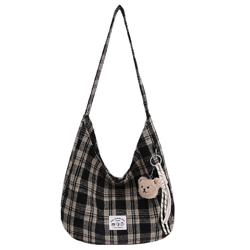 Ženska karirana crossbody torbica velike kapacitete, model 2025 jesen-zima, za školu i svakodnevnu upotrebu