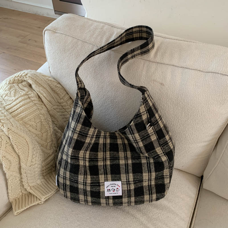 Ženska karirana crossbody torbica velike kapacitete, model 2025 jesen-zima, za školu i svakodnevnu upotrebu