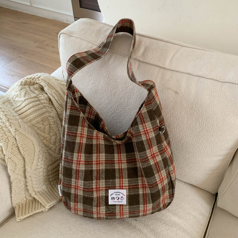 Ženska karirana crossbody torbica velike kapacitete, model 2025 jesen-zima, za školu i svakodnevnu upotrebu