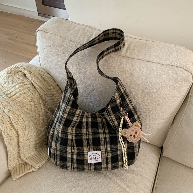 Ženska karirana crossbody torbica velike kapacitete, model 2025 jesen-zima, za školu i svakodnevnu upotrebu
