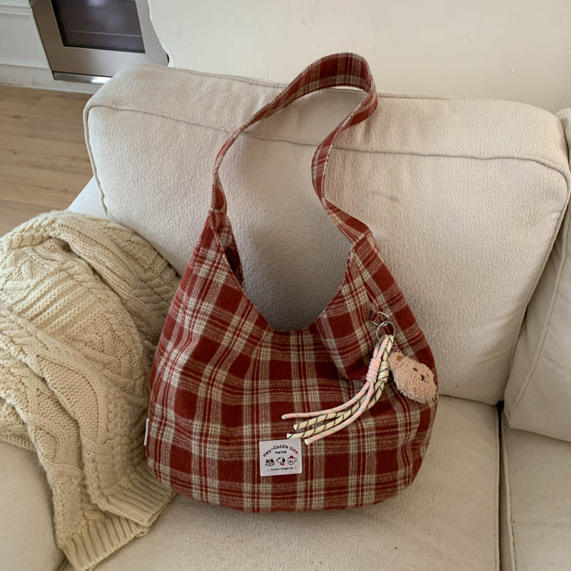 Ženska karirana crossbody torbica velike kapacitete, model 2025 jesen-zima, za školu i svakodnevnu upotrebu