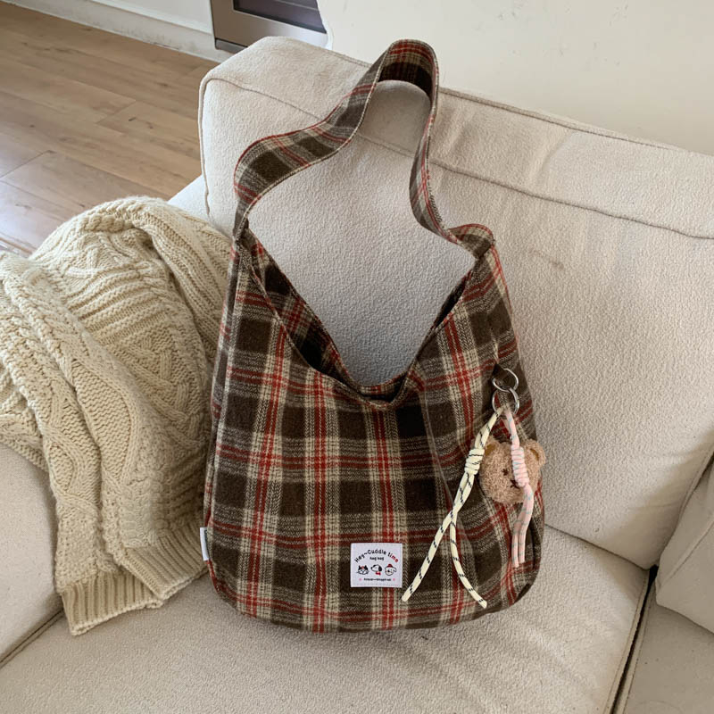 Ženska karirana crossbody torbica velike kapacitete, model 2025 jesen-zima, za školu i svakodnevnu upotrebu