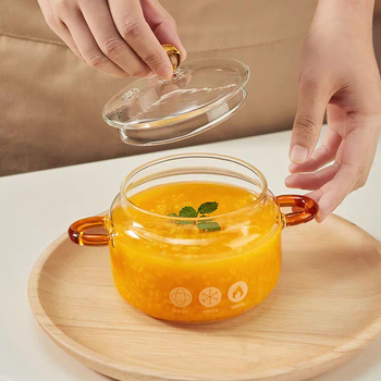 Oală din sticlă borosilicată cu scară, vas pentru lapte și aburitor de ouă, oală de supă cu mâner dublu pentru flacără deschisă