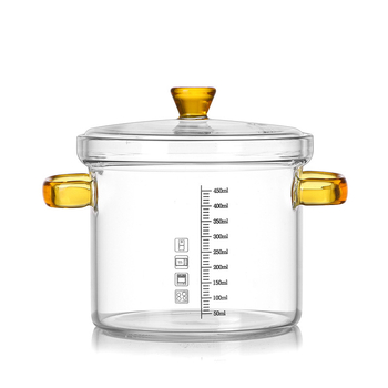 Oală din sticlă borosilicată cu scară, vas pentru lapte și aburitor de ouă, oală de supă cu mâner dublu pentru flacără deschisă