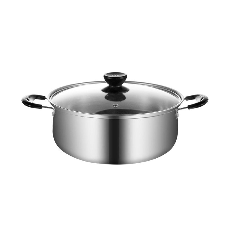 Oală de supă din oțel inoxidabil cu capac, clasă alimentară, construcție îngroșată, pentru uz casnic, compatibilă cu plite cu inducție și gaz, capacitate 2,1–3 L, material 430 din oțel inoxidabil
