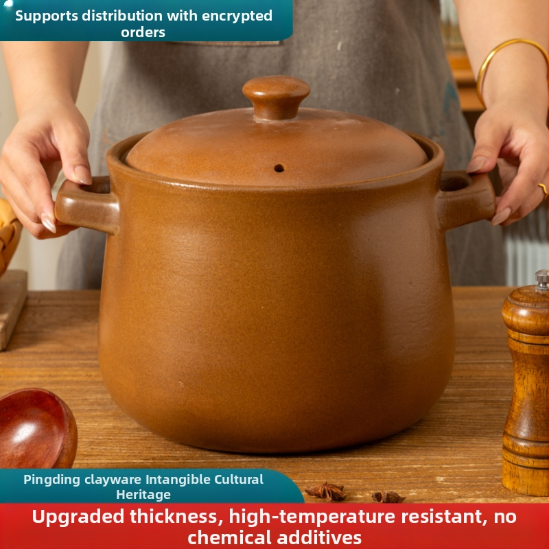 Yishou oală ceramică neglazată, cu capac ceramic – potrivită pentru plita pe Gaz, capacitate mare pentru tocană, supă și terci