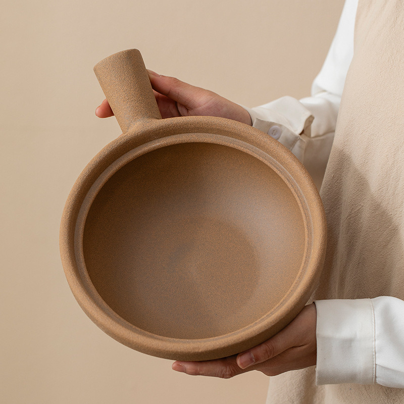 Jiushi ceramică din lut în stil cantonez pentru orez, cu mâner unic, fără glazură, rezistentă la temperaturi înalte, pentru gătit uscat