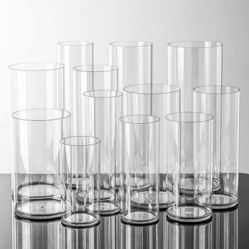 Recipient din acrilic pentru flori, rotund, din plastic transparent, pentru flori proaspete și buchete mari pătrate