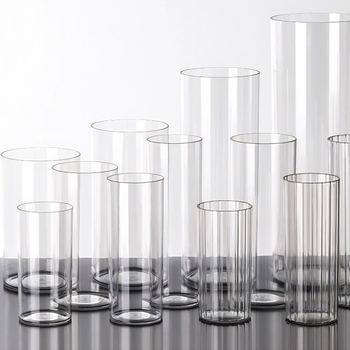 Recipient din acrilic pentru flori, rotund, din plastic transparent, pentru flori proaspete și buchete mari pătrate