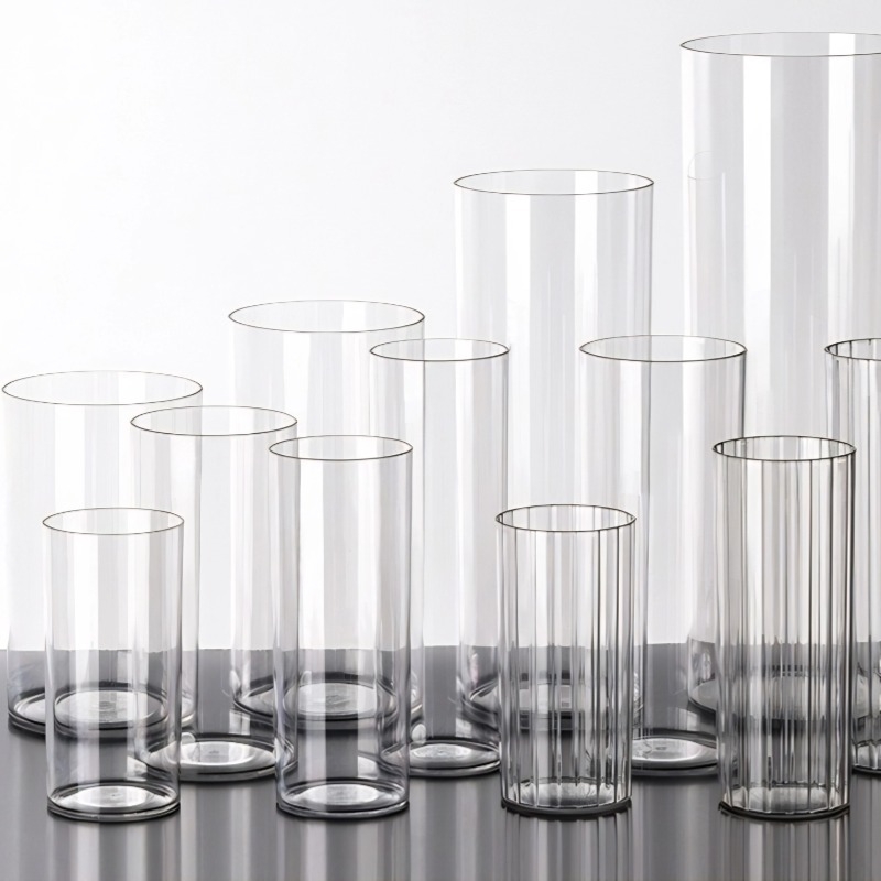 Recipient din acrilic pentru flori, rotund, din plastic transparent, pentru flori proaspete și buchete mari pătrate