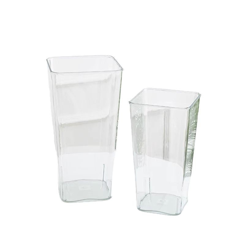 Recipient din acrilic pentru flori, rotund, din plastic transparent, pentru flori proaspete și buchete mari pătrate