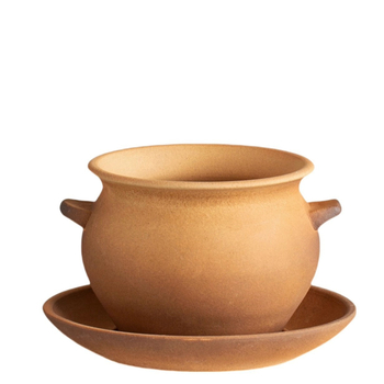 Caserolă ceramică, 1 L, ceramică brută, realizată manual, compatibilă cu plita pe gaz, rezistentă la temperaturi înalte, fără capac