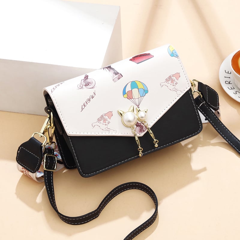 Ženska crossbody torbica u laganom luksuzu, 2026 – vodoravna kvadratna torbica za rame, školski stil, slatka i svestrana